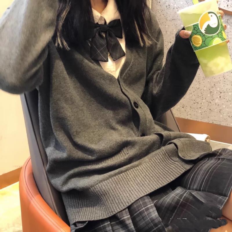 jk制服学院风针织衫基础款秋冬v领开衫毛衣外套日系学生校服班服
