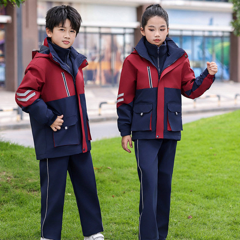 新款冬季中小学生校服三件套防风防雨冲锋衣中小学生校服套装班服