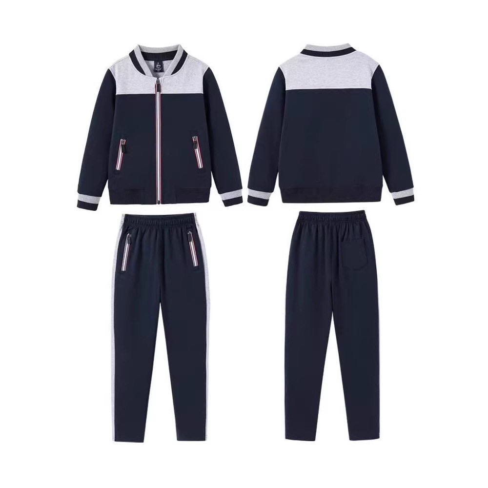 中大童棒球服中小学生外套英伦风校服春秋拉链上衣藏青长裤立领