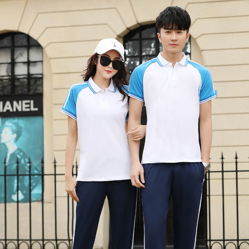 夏蓝红白校服运动套装七分裤长裤初中高中学生班服校园风学院
