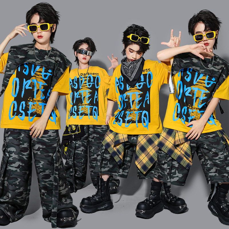 儿童hiphop街舞演出服男童嘻哈迷彩套装少儿炸街服装男孩架子鼓