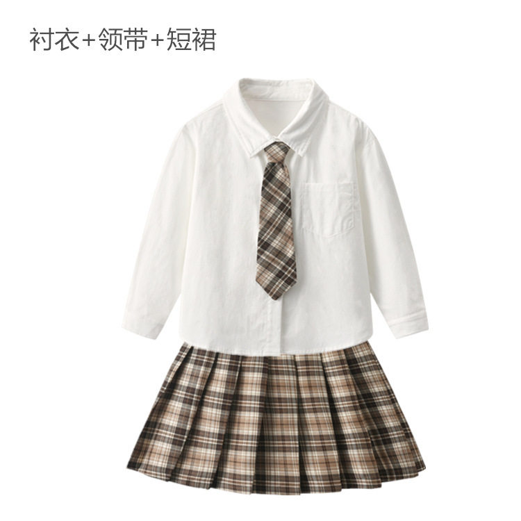 男女童学院风套装秋冬新款中大童马甲衬衫短裙四件套学生儿童校服