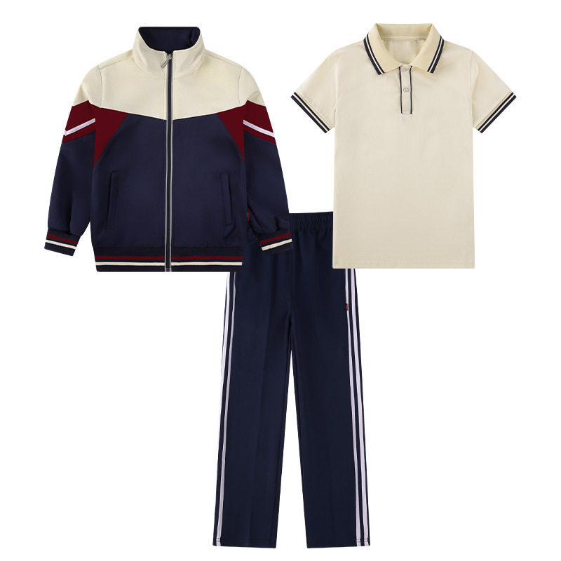春秋季小学生拼色运动套装初中高中生南韩丝长袖校服班服套装团购
