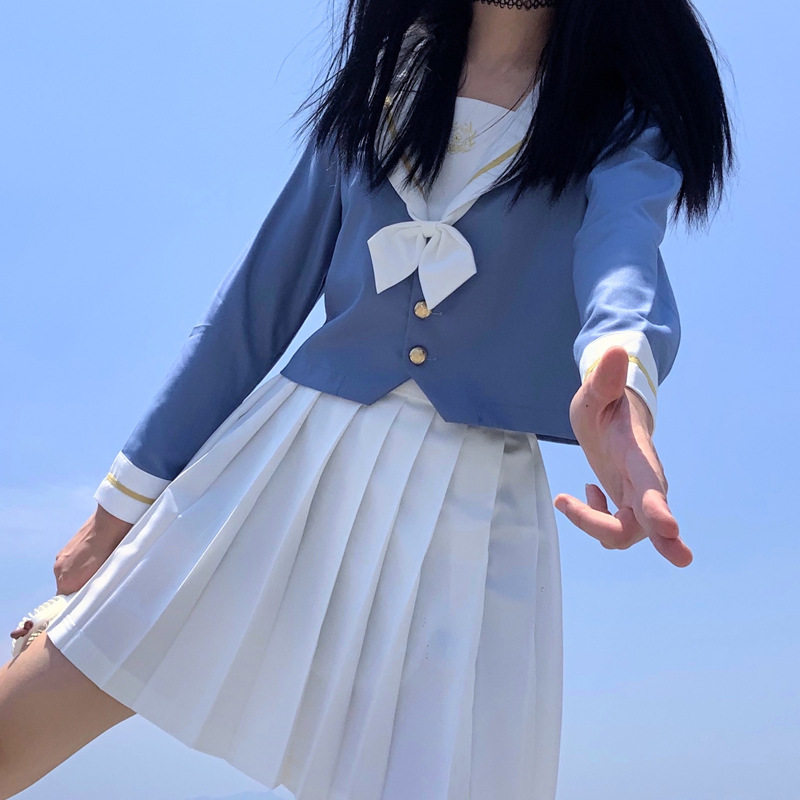 原创正版樱花遇蓝身白领刺绣水手服日系学院风班服校服软妹装套装