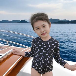 女童连体泳衣夏装长袖女宝泳装宝宝儿童小公主夏天海边游泳衣
