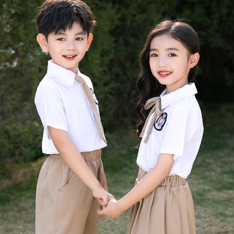 金米儿幼儿园园服夏装短袖套装毕业衬衫校服夏季小学生班服学院风