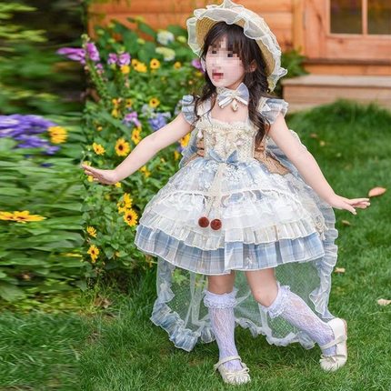 女童洛丽塔连衣裙夏季儿童蓬蓬纱公主裙宝宝塔女孩周岁礼服裙