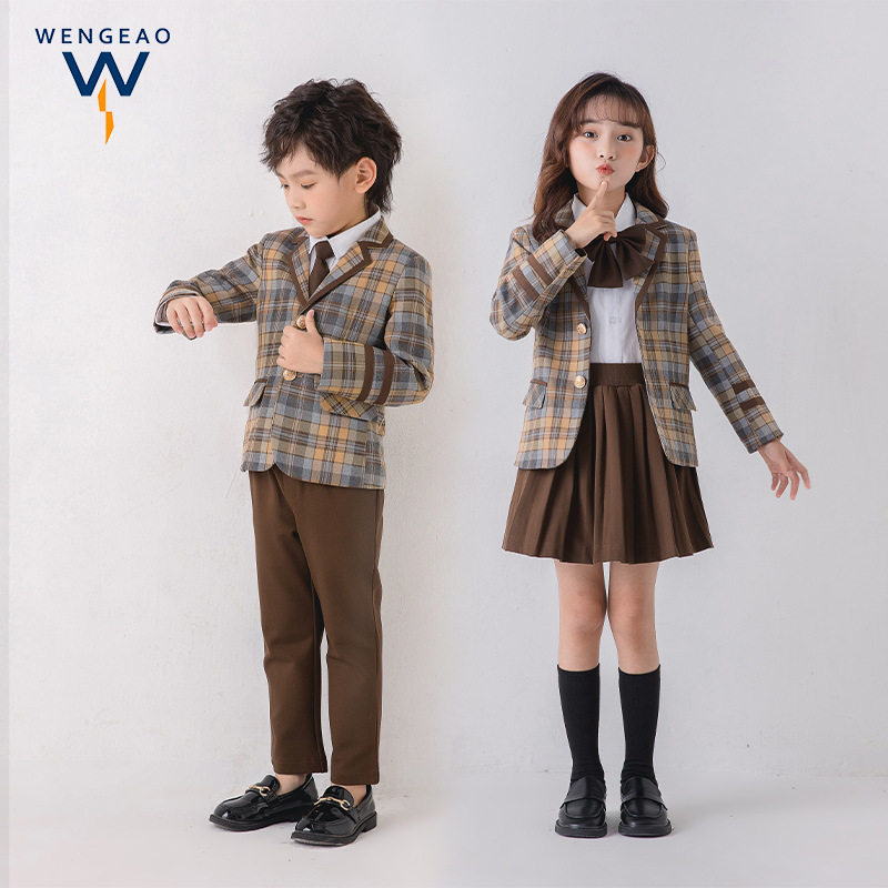 小学生春秋款班服英伦学院风校服幼儿园园服儿童格子西装裙子套装