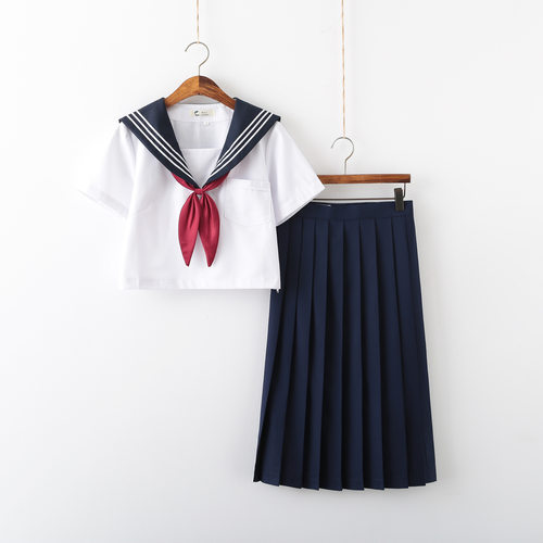 jk制服白上衣藏青色半身裙校服套装毕业表演班服白三本学院风jk服