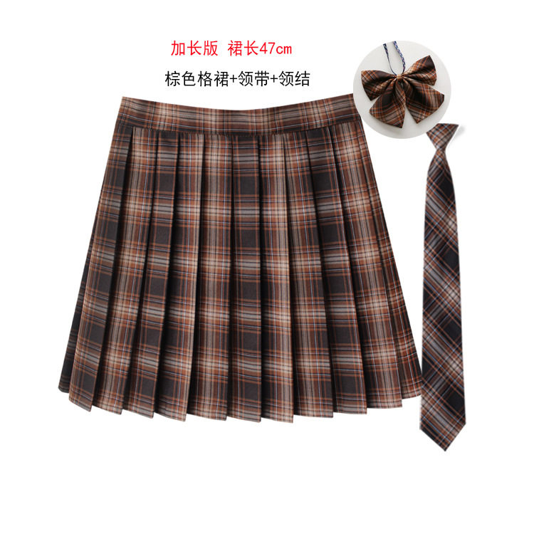 日系JK格子高腰百褶裙英伦制服班校服大码短裙苏格兰红格子半身裙