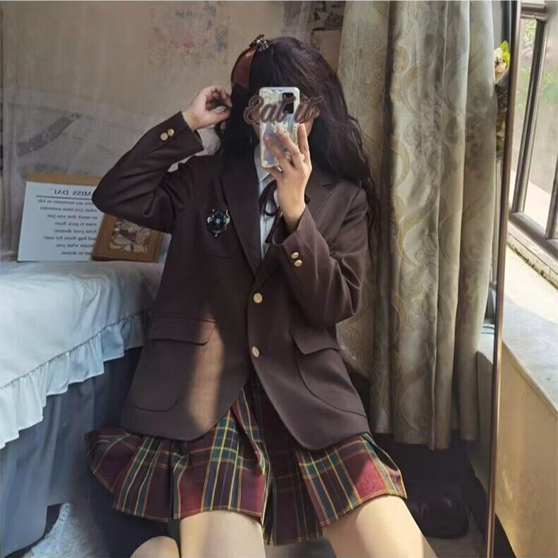 JK格裙原创西装制服套装全套秋冬季儿童女学生学院风校服百褶裙子