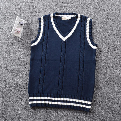 现货 学院英伦风JK制服V领男女麻花间色背心校服毛衣马甲针织衫