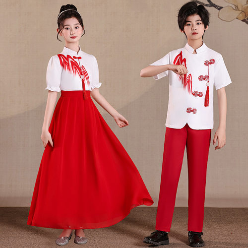 儿童大合唱演出服爱国表演服中小学生国风大合唱诗歌朗诵表演服饰