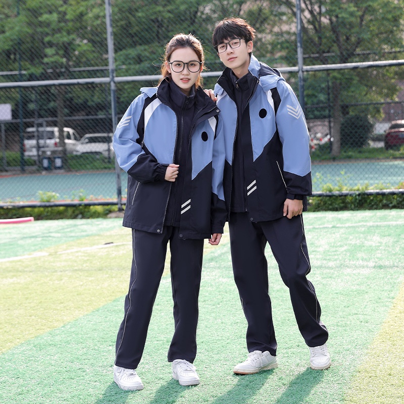冲锋衣校服初中生高中小学生冬季班服大学男女三件套防风加绒外套