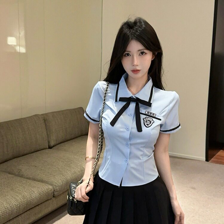 夏季jk衬衫女韩版学院风制服收腰衬衣减龄学生校服蝴蝶结短袖上衣