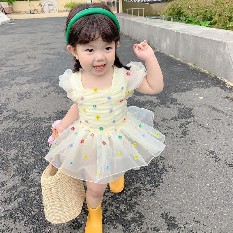 儿童连体泳衣26岁婴儿宝宝新款保守防晒纱裙泳衣女童露背游泳衣