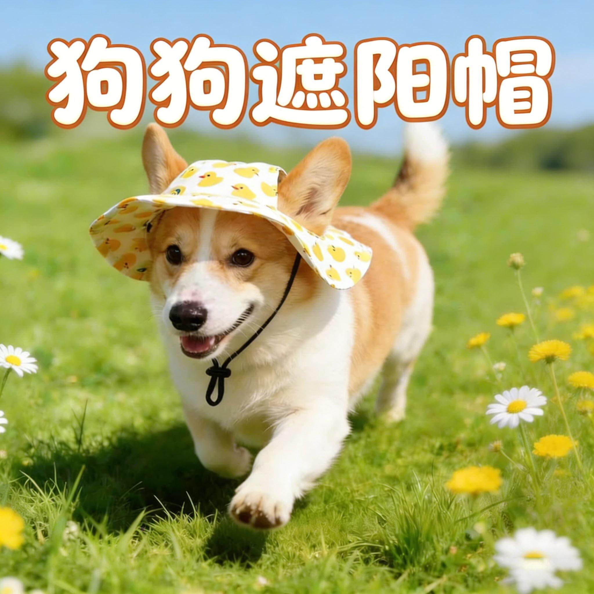 柯基专用狗狗帽子露耳朵小狗太阳帽中型犬遮阳帽宠物渔夫帽夏天