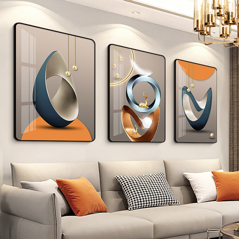 现代简约客厅装饰画轻奢大气沙发背景墙挂画立体感光影几何壁画图片
