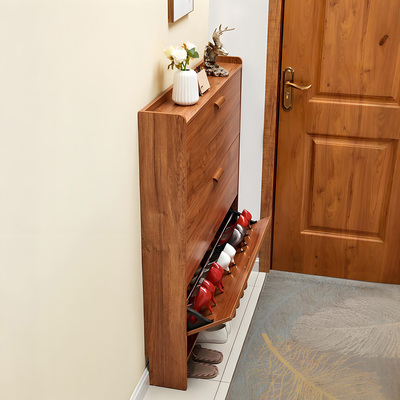 实木超薄鞋柜原木风窄款家用门口翻斗玄关鞋柜收纳省空间小户型