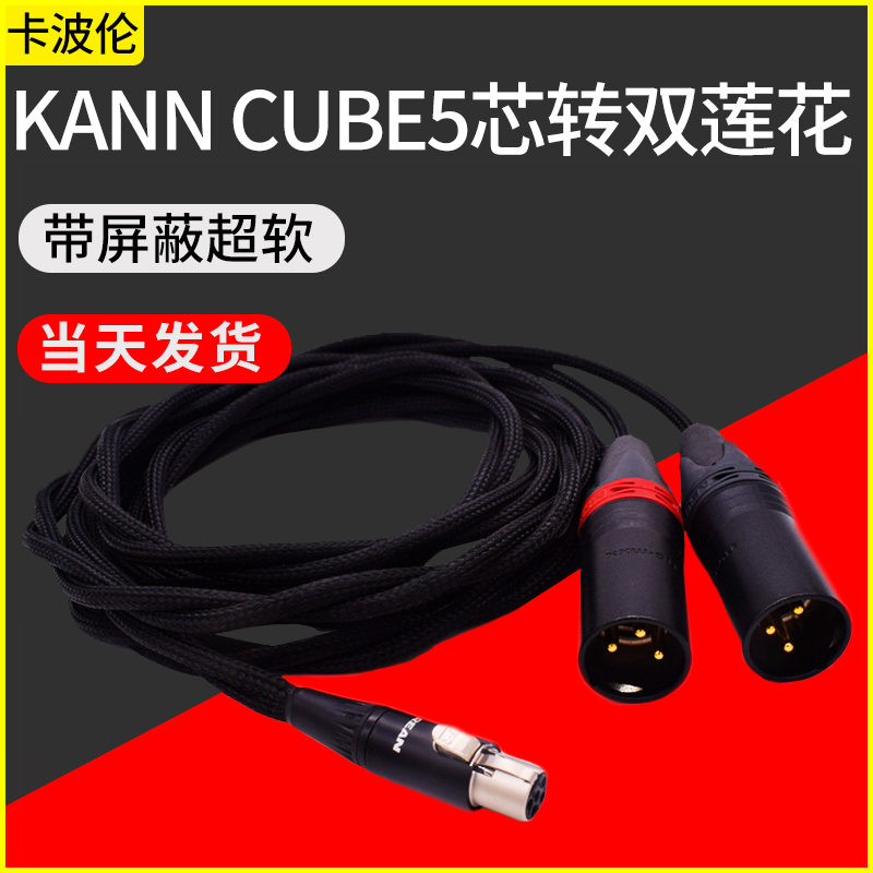 高保真音质HIFI发烧级适用艾利和KANN CUBE音频线5芯母转2XLR平衡卡侬2RCA双莲花转接线五芯mini转双卡农莲花