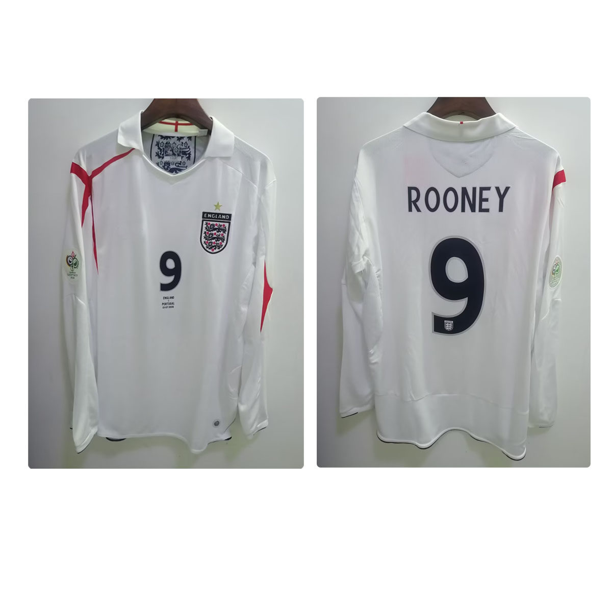 2006英格兰球衣9号鲁尼10号欧文7号贝克汉姆长袖对阵葡萄牙足球服