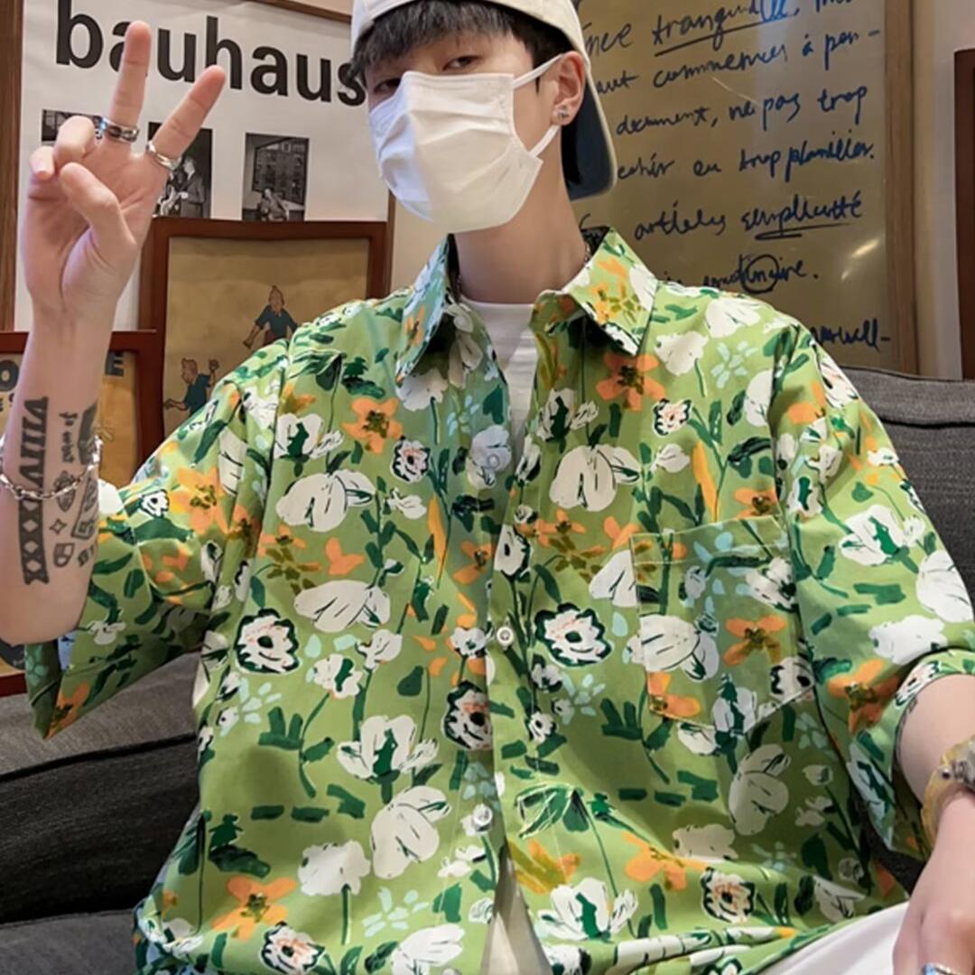 夏季短袖花衬衫海南岛度假花衬衫男装情侣花泰国旅游风短袖花衬衫