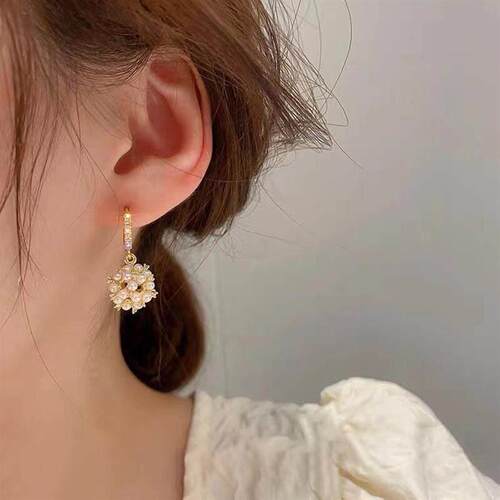 Pearl zircon pendant ear ring harbor wind girl欧美气质耳圈