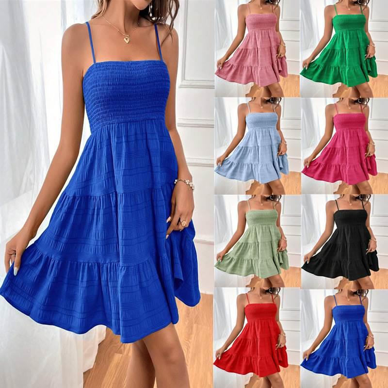 Summer solid color sexy camisole dress for women 性感吊带裙