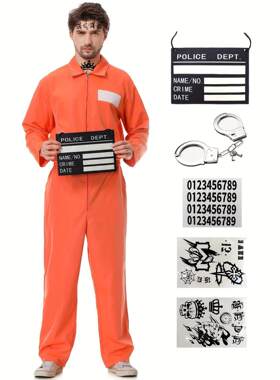 Prisoner costume set orange jumpsuit 5pcs/set handcuffs pris