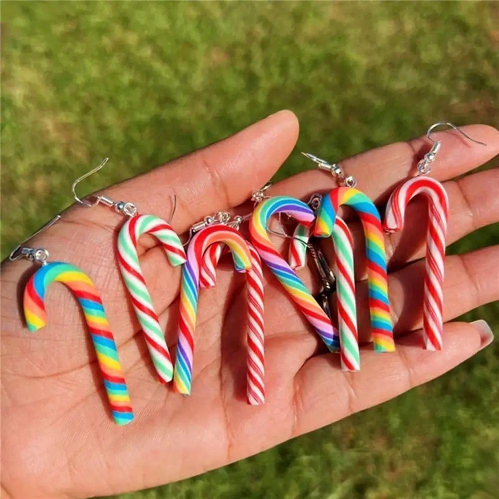 Colorful Stripes Christmas Earrings Santa Jewelly Candy Cane
