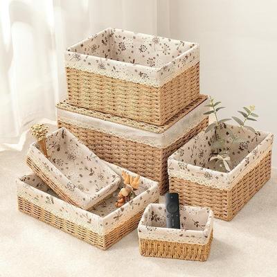 bamboo storage basket box desktop small rattan woven basket