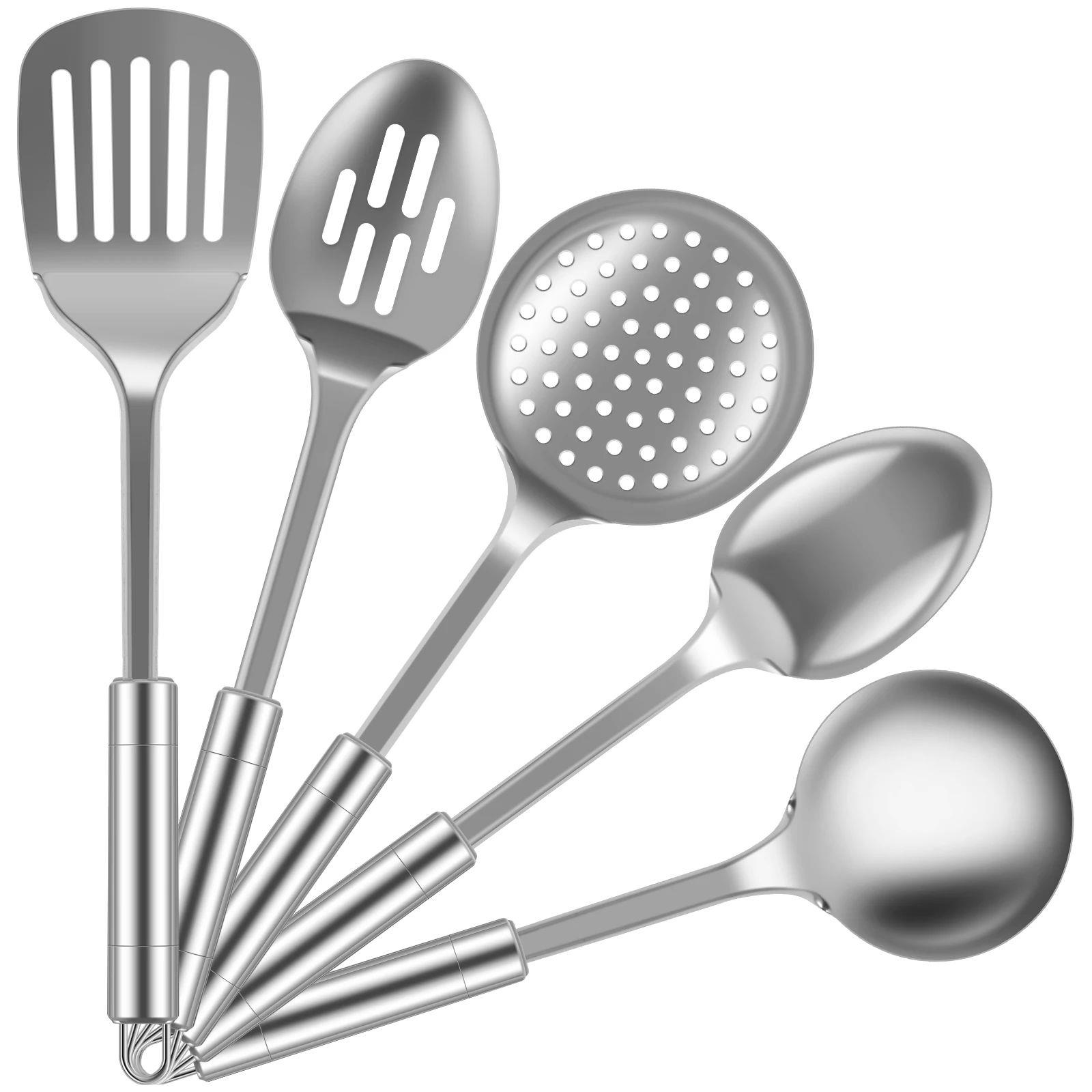5Pcs Kitchen Cooking Utensils Set Stainless Steel Spoons Spa