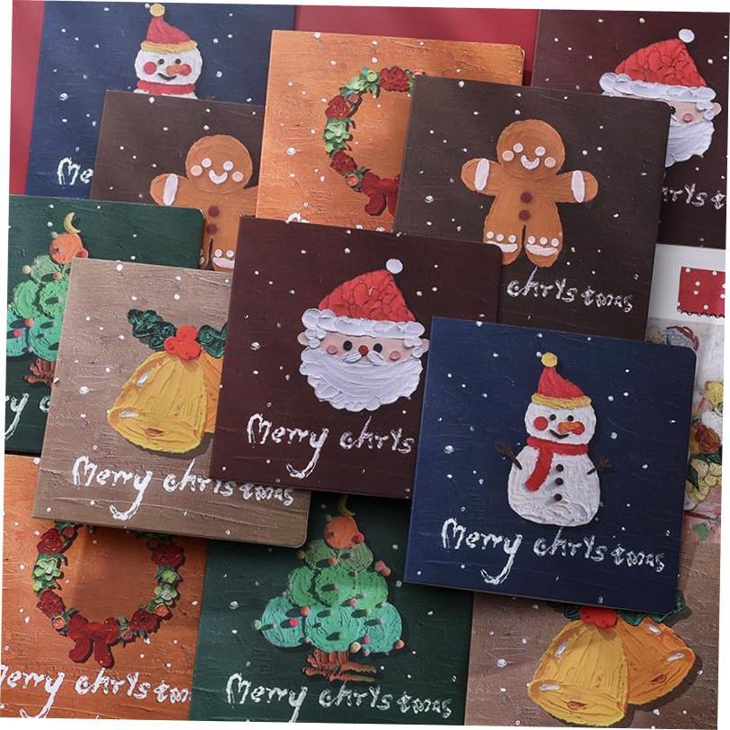 6pcs oil painting style square the christmas card Postcard
