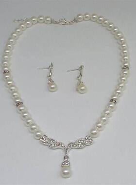 Cross Border Bridal Pearl Necklace Earrings Set Jewelry套装