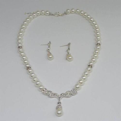 Cross Border Bridal Pearl Necklace Earrings Set Jewelry套装