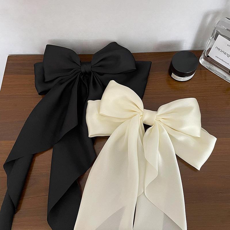 Elegant Bow Ribbon Hair ClipSimple Solid Satin Spring Clip H