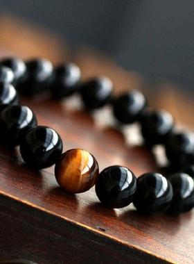 Natural Black Onyx with Tiger eye Stone Beads Bracelets Men