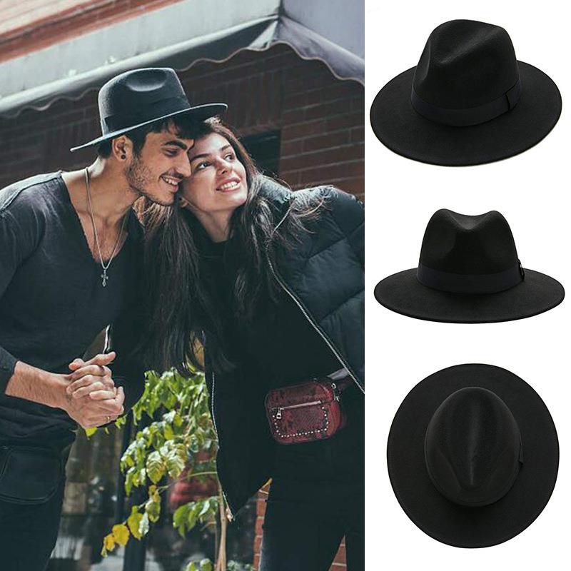 Free shipping black fedora hat unisex wide brim jazz top hat