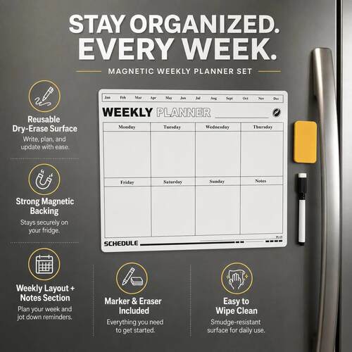 Fridge Magnetic Dry Erase Weekly Planner Board Reusable Week