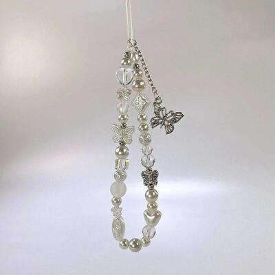 Cute Silver Butterfly Bead Keychain on the Phone Charm Cute