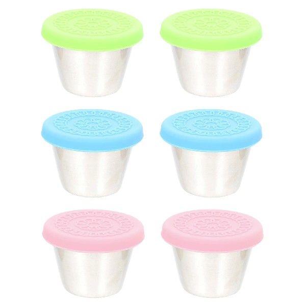 6 Pcs Round Container with Lid Stainless Steel Sauce Cup