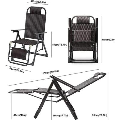 Outdoor Foldable Reclining Rattan Chair Heawy Steel Frame Ad