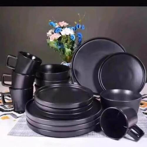 16pc Black Dishes Dinnerware Tableware Plate Mug Bowls Cups