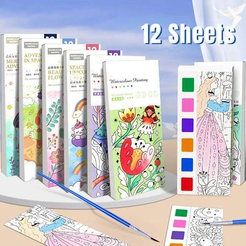 Kids Portable Watercolor Painting Book Paint With Water Bru