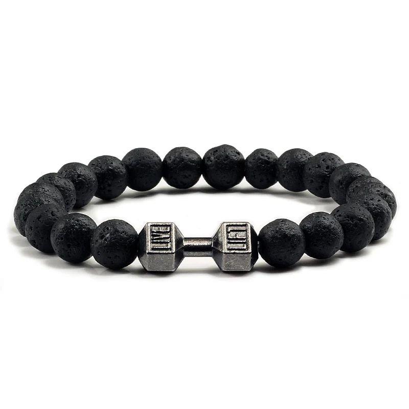 Natural Volcanic Stone Bracelet Men Matte Black Lave White B