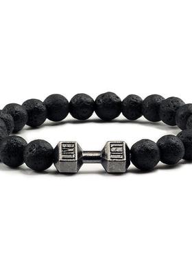 Natural Volcanic Stone Bracelet Men Matte Black Lave White B