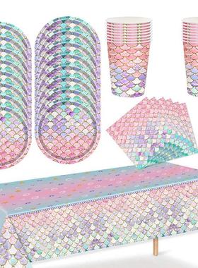 Mermaid Disposable Tableware Set Little Mermaid Paper Plates