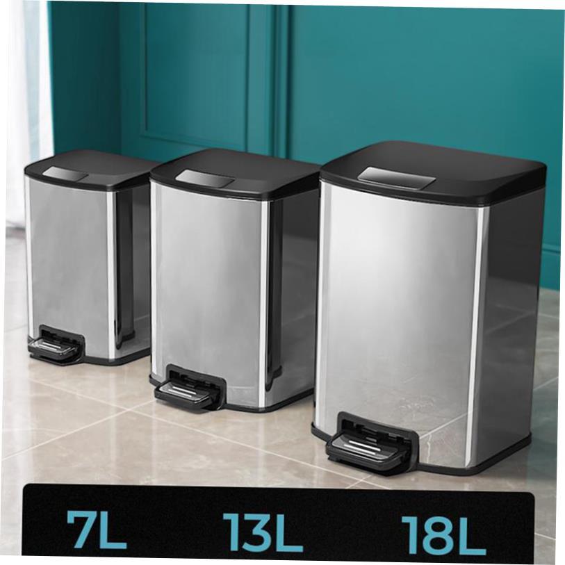 Rectangle Metal Lidded Step Trash Can, Compact Garbage Bin.