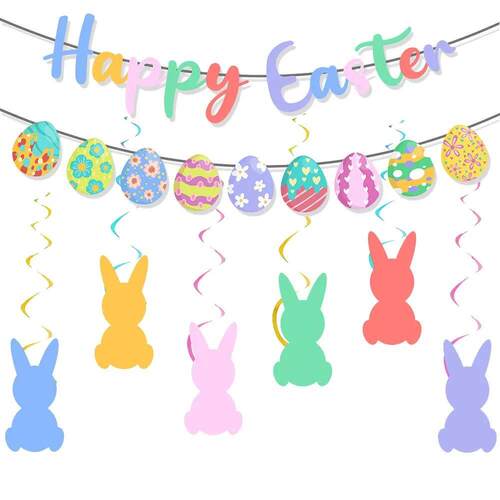 Easter Banner Easter Sign Garlands Rabbit Swirl Hanging Deco