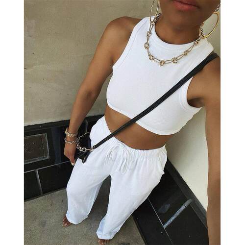 Ribbed Sports Vest Sexy Racer Back Short Top Girls